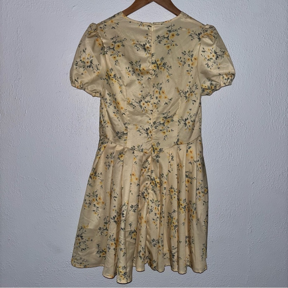 Yellow Puff Sleeve Mini Sundress with Plunge Neckline - Picture 6 of 6